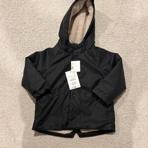 Zara Black Hooded Puffer Jacket with Fleece Lining